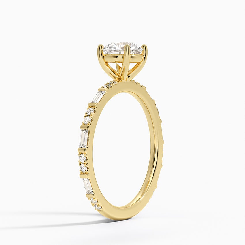 18KY Moissanite Luz Baguette and Round Diamond Ring, large top view