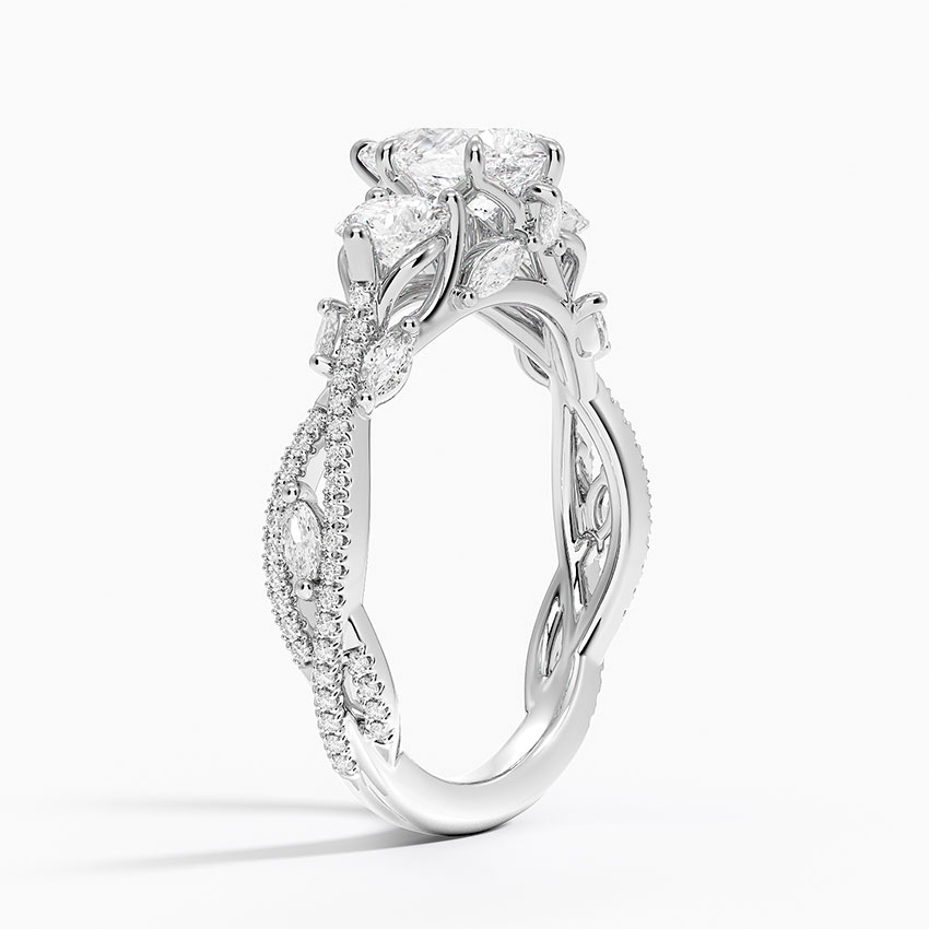 Luxe Secret Garden Three Stone Diamond Engagement Ring in 18K White Gold