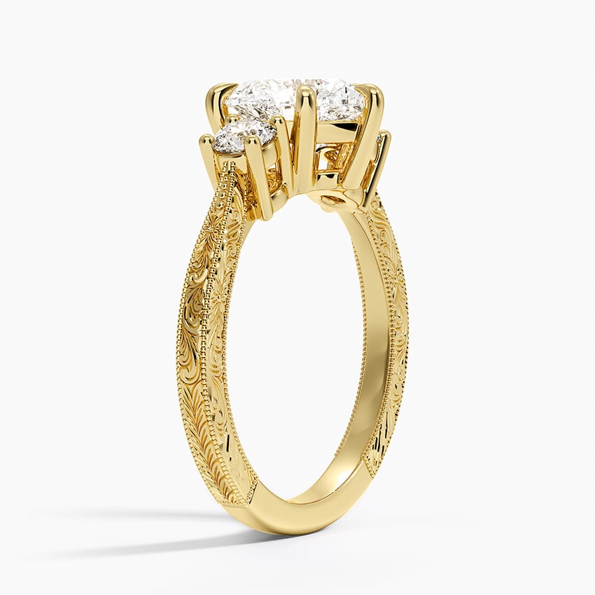 18K Yellow Gold Elsie Three Stone Engraved Diamond Ring (1/3 ct. tw.)