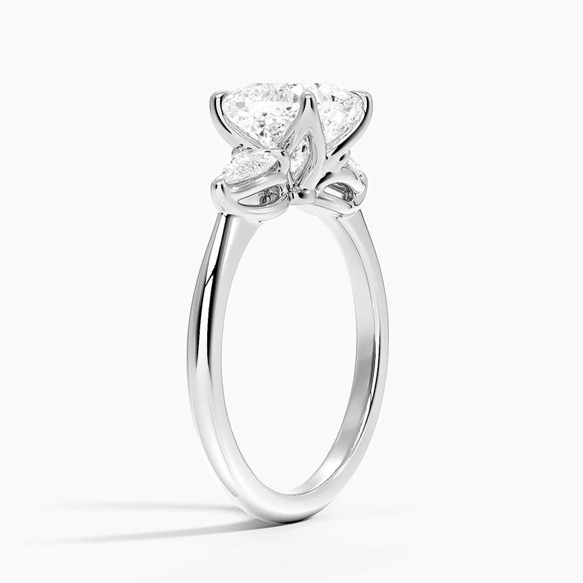 18K White Gold Fleur Three Stone Diamond Ring