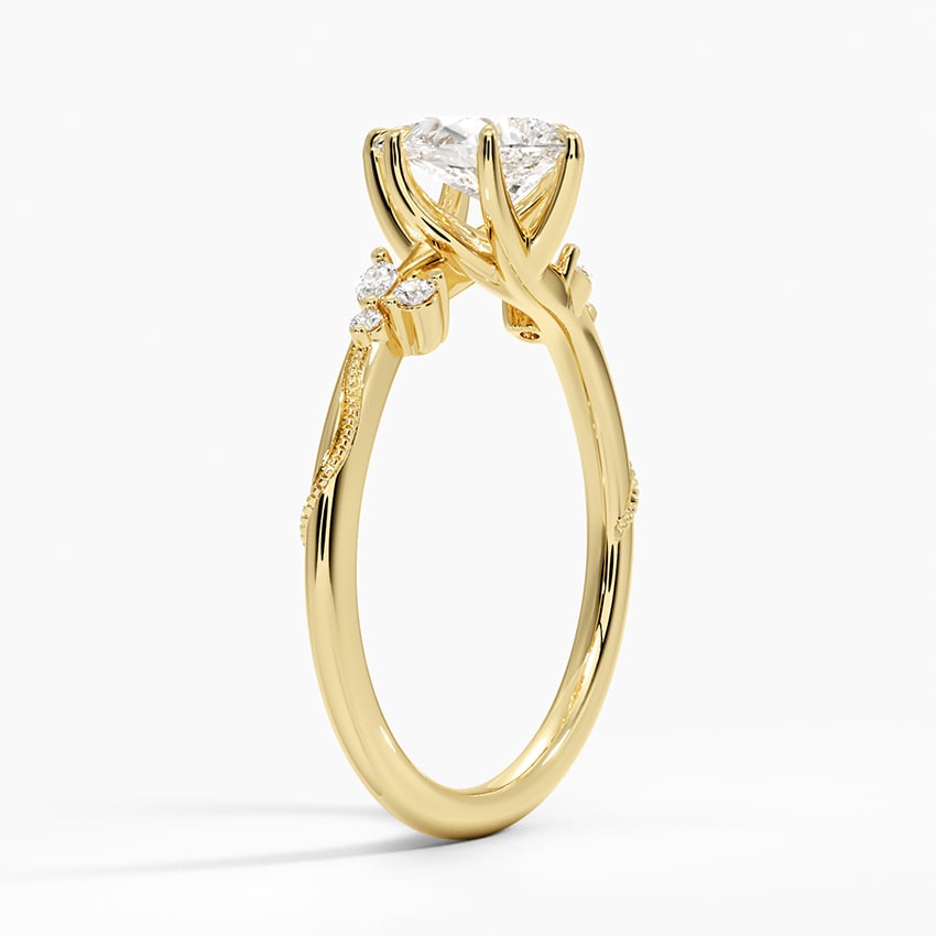 18K Yellow Gold Camellia Milgrain Diamond Ring