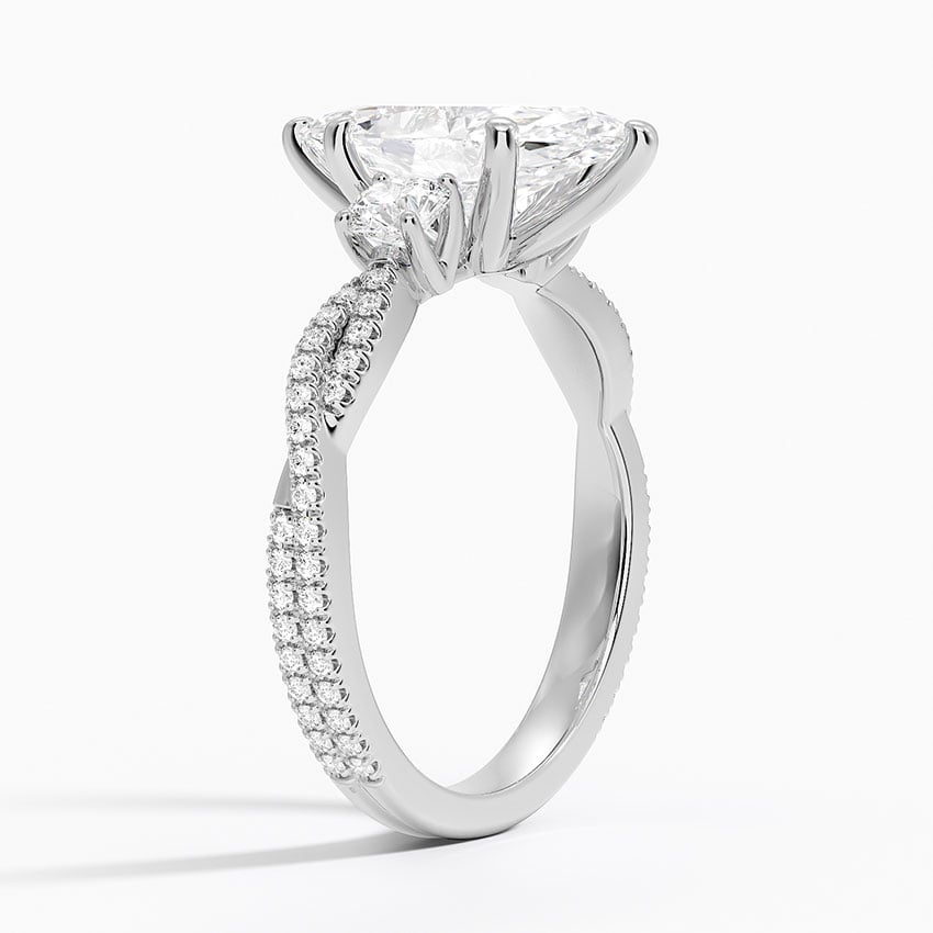 18K White Gold Luxe Three Stone Petite Twisted Vine Diamond Ring