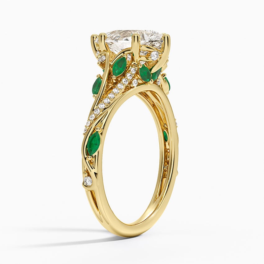Begonia Vine Diamond and Lab Emerald Ring