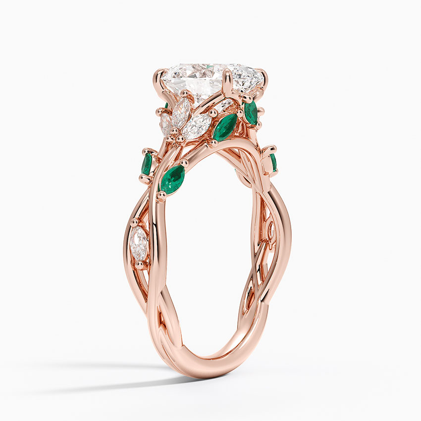 14K Rose Gold Secret Garden Lab Emerald and Diamond Ring (1/4 ct. tw.)