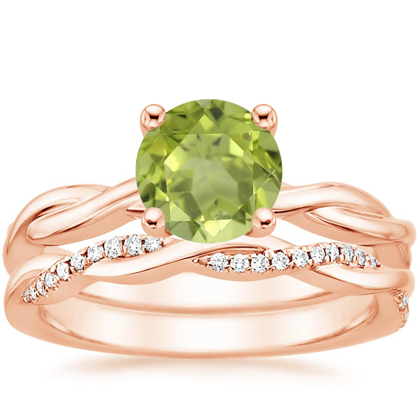 14K Rose Gold Twisted Vine Ring with Petite Twisted Vine Diamond Ring (1/8 ct. tw.)