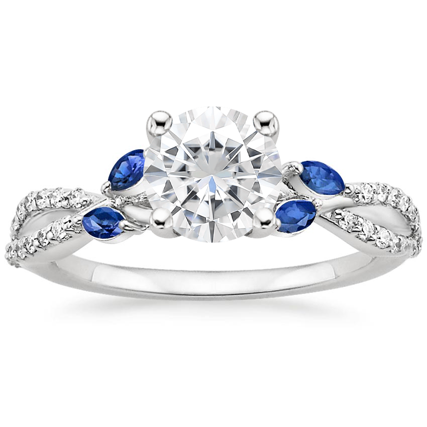 Moissanite Luxe Willow Sapphire and Diamond Ring (1/8 ct. tw.) in 18K ...