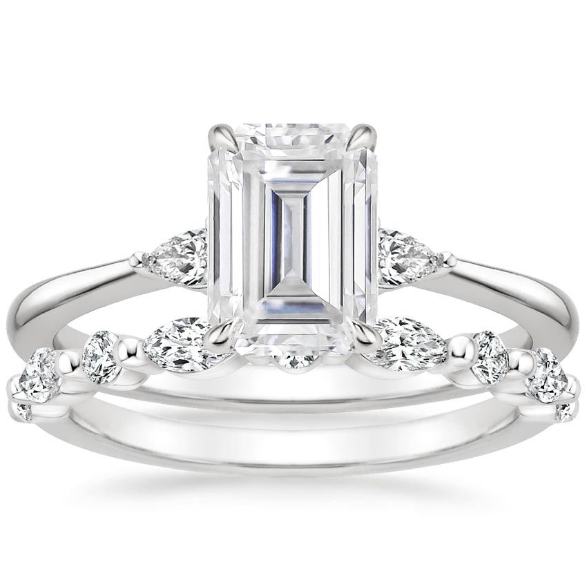 PT Moissanite Aria Diamond Ring (1/10 ct. tw.) with Versailles Diamond Ring (3/8 ct. tw.), top view