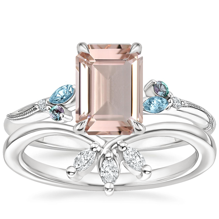 Platinum Camellia Indigo Milgrain Ring with Abelia Diamond Ring