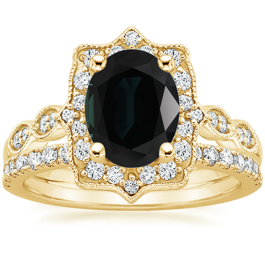 18K Yellow Gold Cadenza Halo Diamond Ring with Bliss Diamond Ring (1/5 ct. tw.)