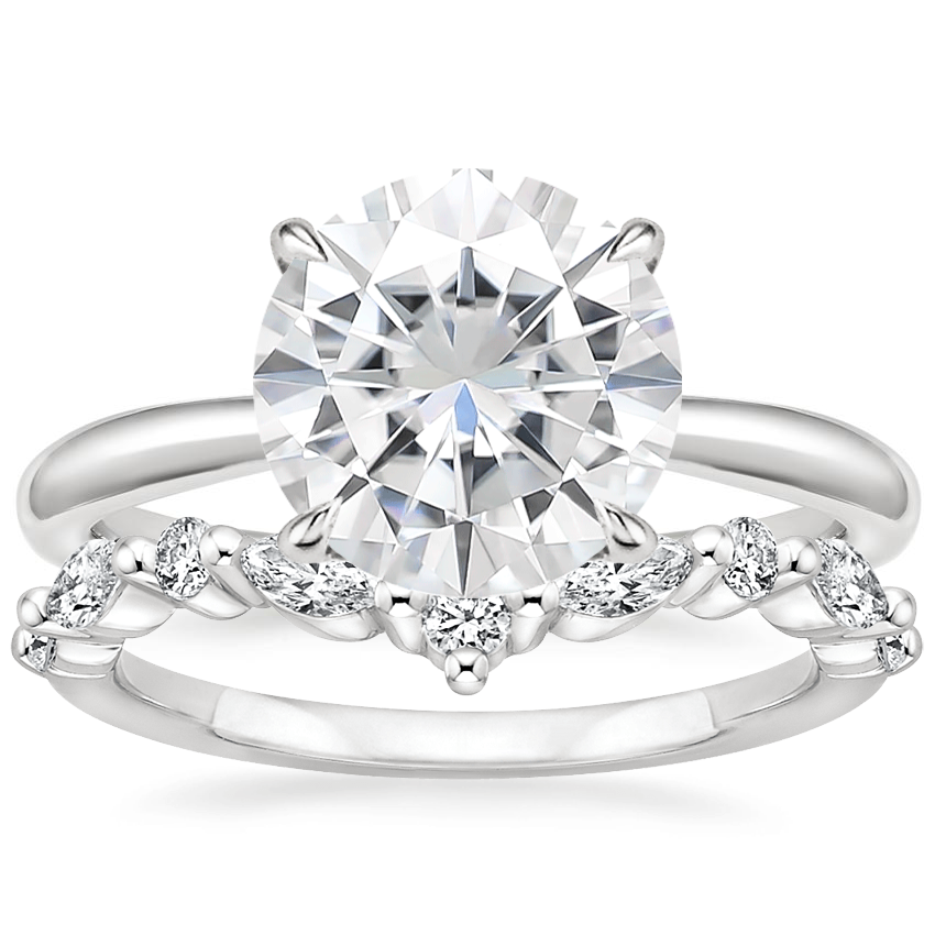 18KW Moissanite Freesia Ring with Curved Versailles Diamond Ring, top view