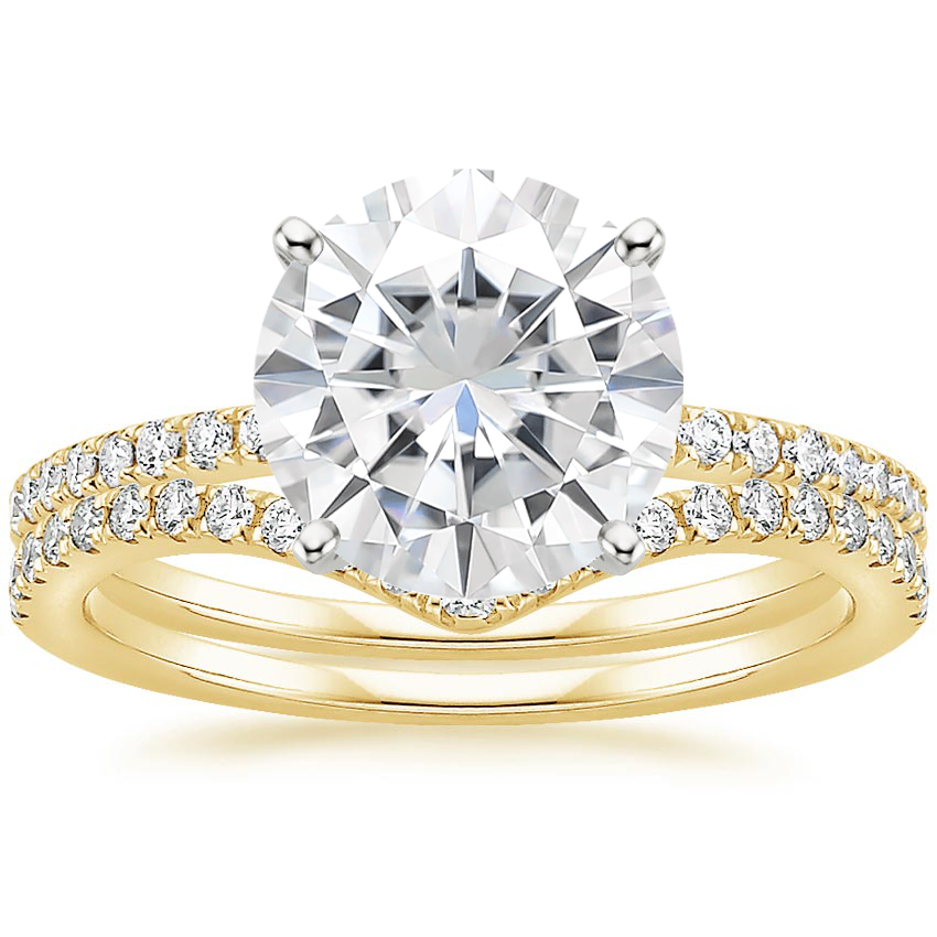 18KY Moissanite Ballad Diamond Ring (1/8 ct. tw.) with Flair Diamond Ring (1/6 ct. tw.), top view