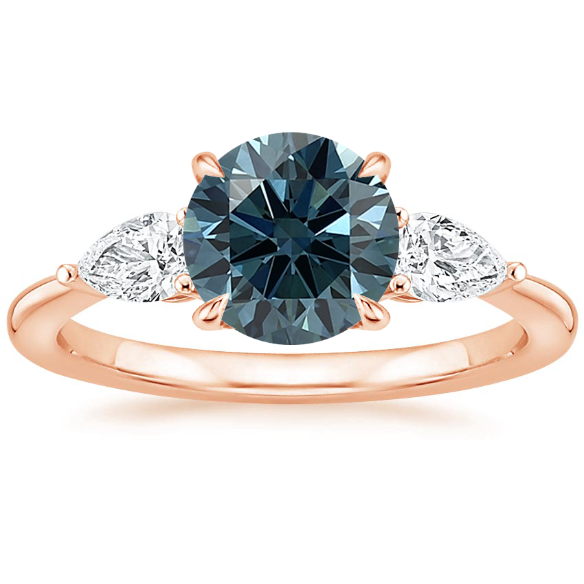 14K Rose Gold Opera Three Stone Diamond Ring, large top view