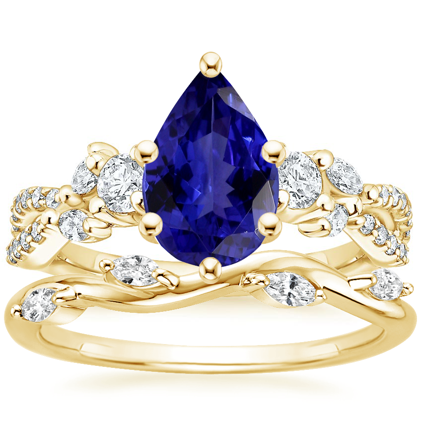 18K Yellow Gold Three Stone Luxe Willow Diamond Ring (1/2 ct. tw.) with Winding Willow Diamond Ring