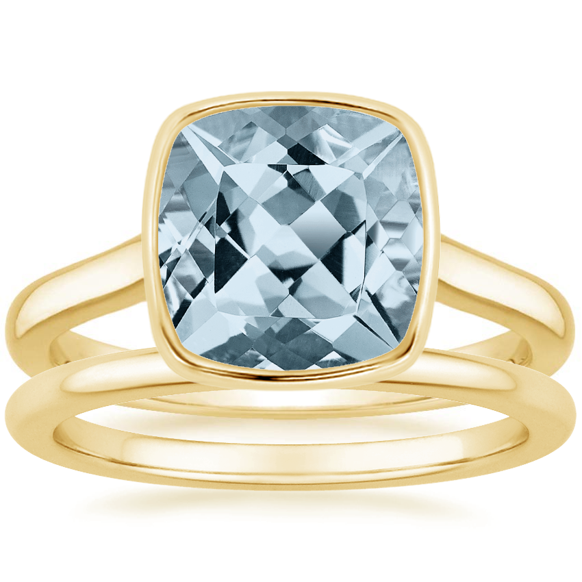 18K Yellow Gold Luna Ring with Petite Comfort Fit Wedding Ring