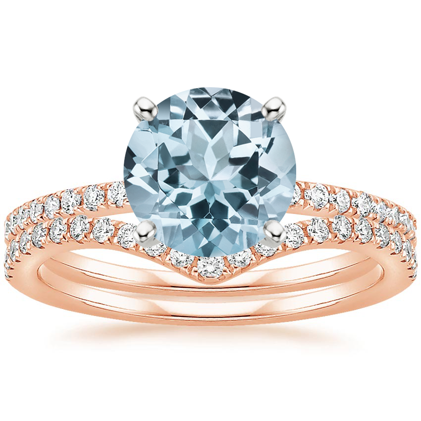 14KR Aquamarine Ballad Diamond Ring (1/8 ct. tw.) with Flair Diamond Ring (1/6 ct. tw.), top view