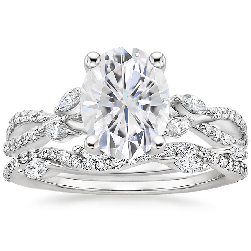 18KW Moissanite Luxe Willow Diamond Ring (1/4 ct. tw.) with Luxe Winding Willow Diamond Ring (1/4 ct. tw.), top view