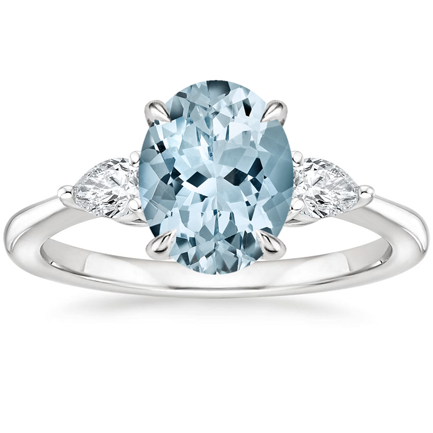 Aquamarine Petite Opera Diamond Ring (1/4 ct. tw.) in 18K White Gold