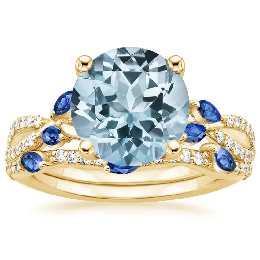 18KY Aquamarine Luxe Willow Sapphire and Diamond Bridal Set (1/4 ct. tw.), top view