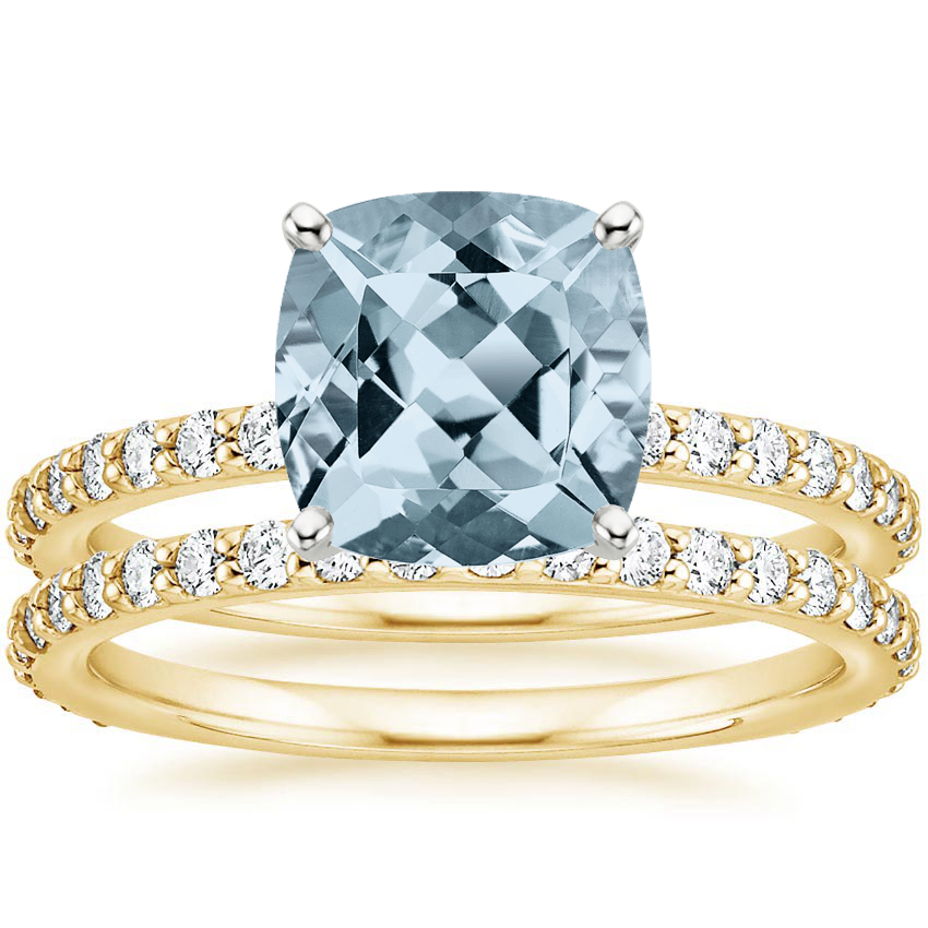 18KY Aquamarine Luxe Petite Shared Prong Diamond Bridal Set (3/4 ct. tw.), top view