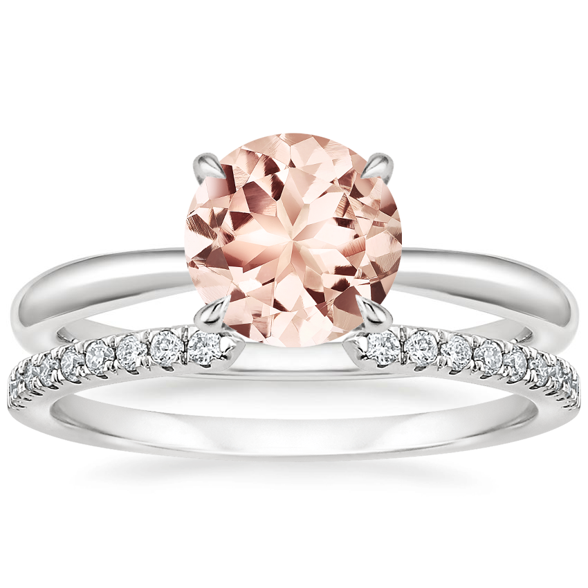 18KW Morganite Freesia Ring with Sia Diamond Open Ring, top view