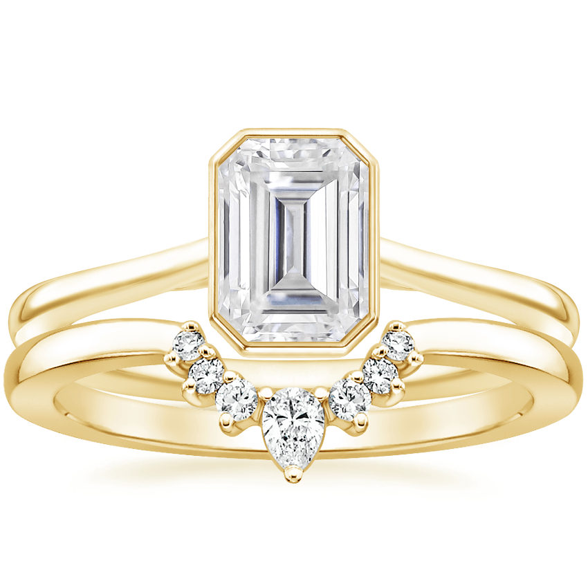 18K Yellow Gold Petite Luna Bezel Ring with Lunette Diamond Ring