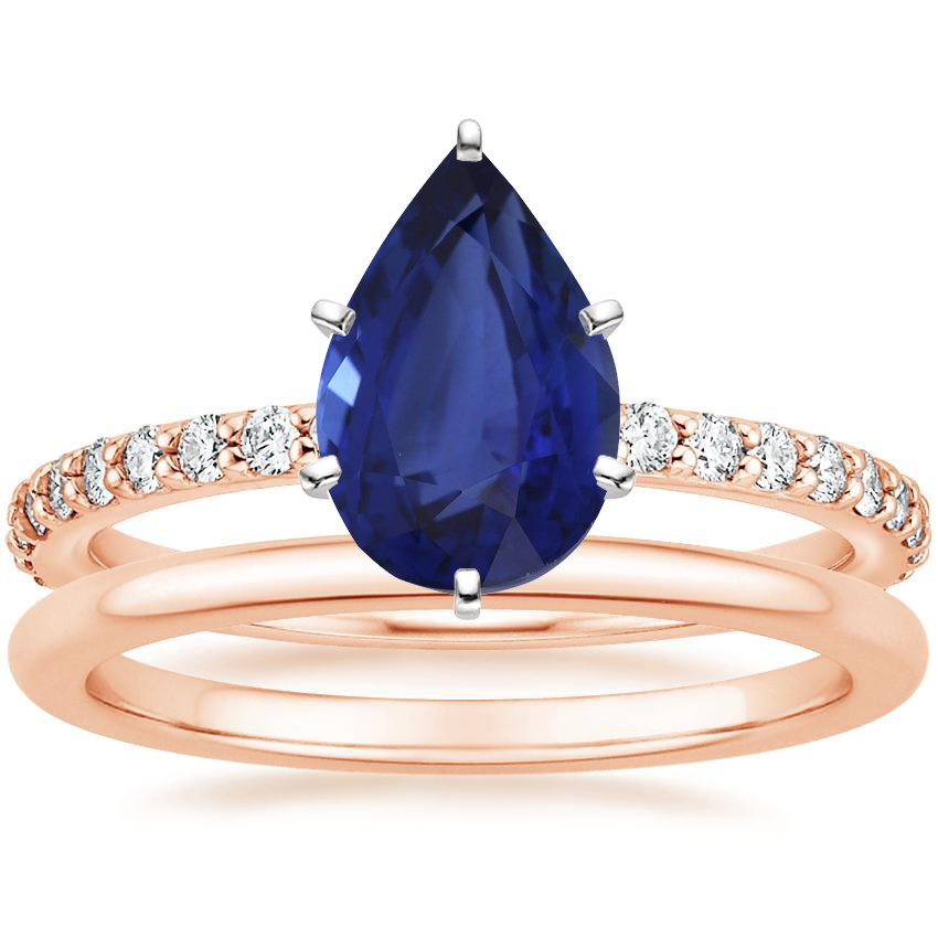 14K Rose Gold Luxe Petite Shared Prong Diamond Ring with Petite Comfort Fit Wedding Ring