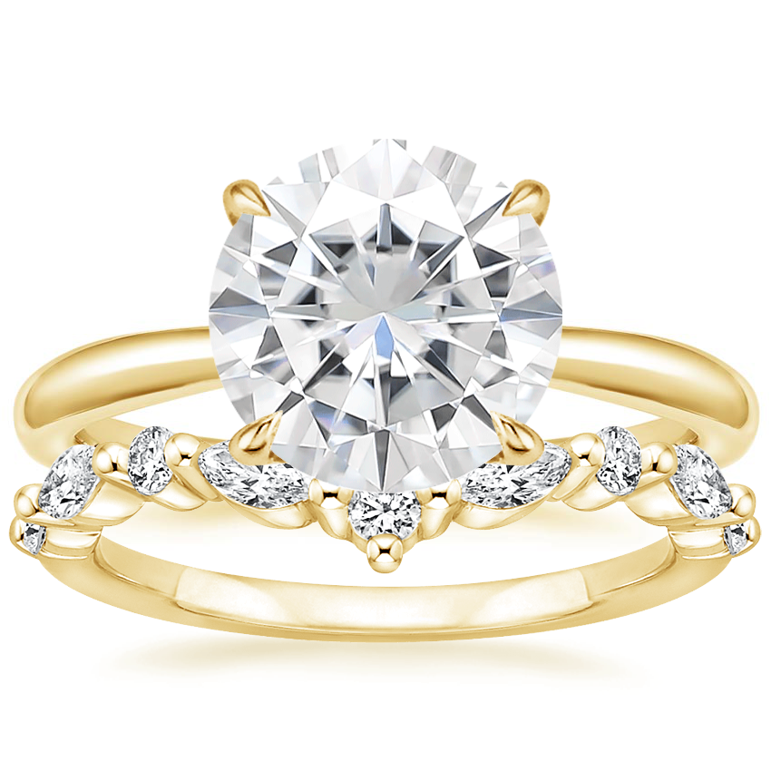 18KY Moissanite Freesia Ring with Curved Versailles Diamond Ring, top view
