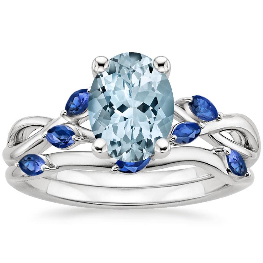 PT Aquamarine Willow Bridal Set With Sapphire Accents, top view