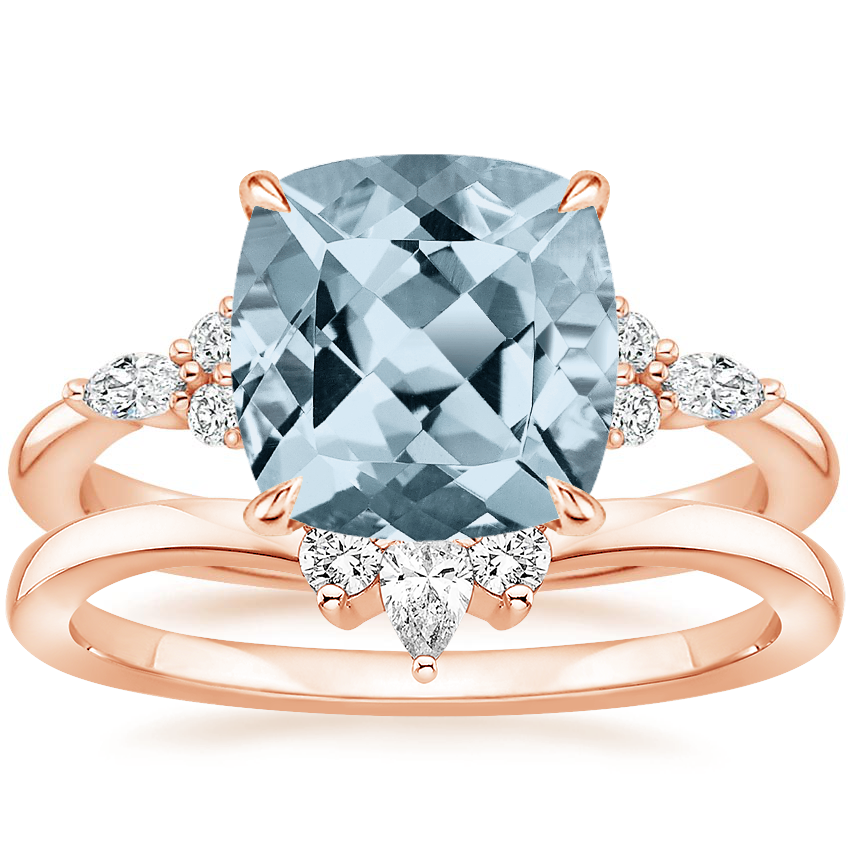 14KR Aquamarine Nadia Diamond Bridal Set, top view