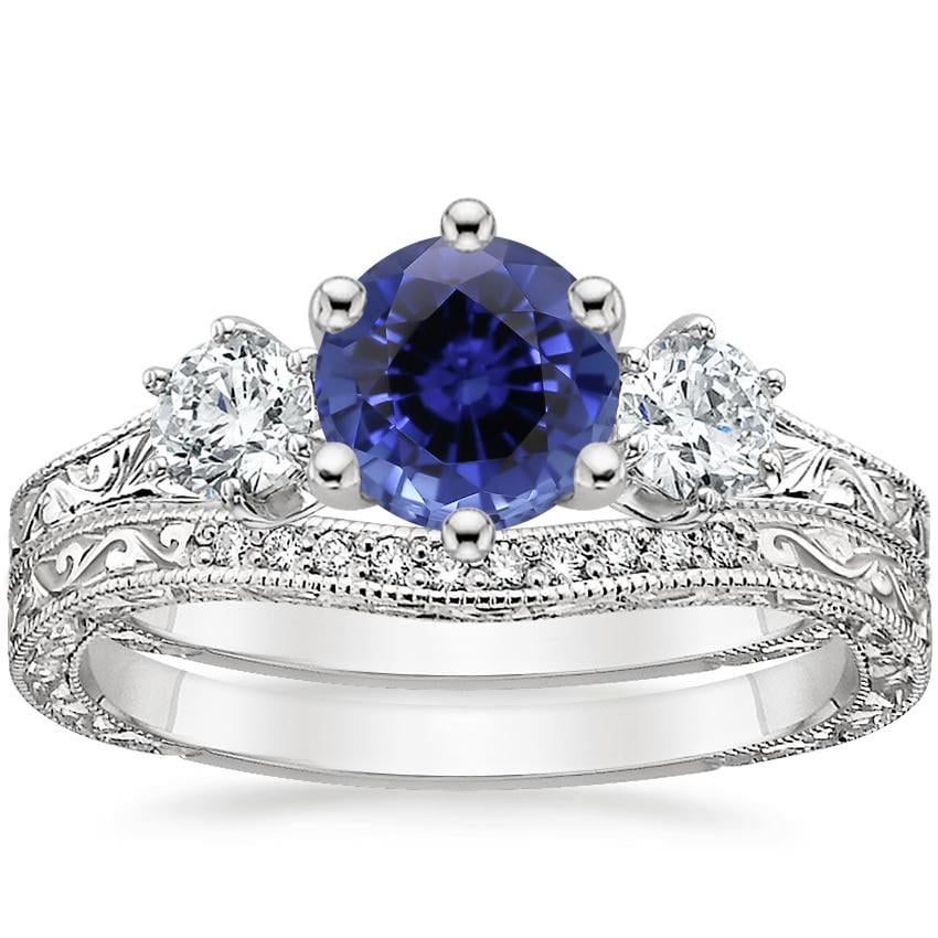 18KW Sapphire Three Stone Hudson Bridal Set (1/3 ct. tw.), top view