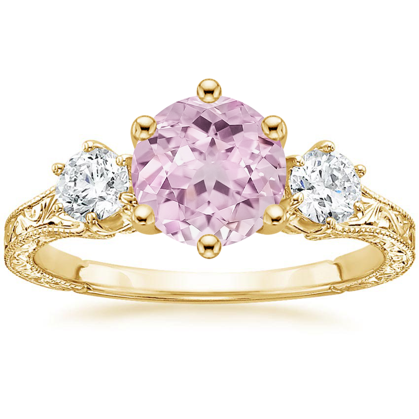 Lab Grown Sapphire Hudson Engraved Three Stone Diamond Ring (1/3 ct. tw.) in 18K Yellow Gold