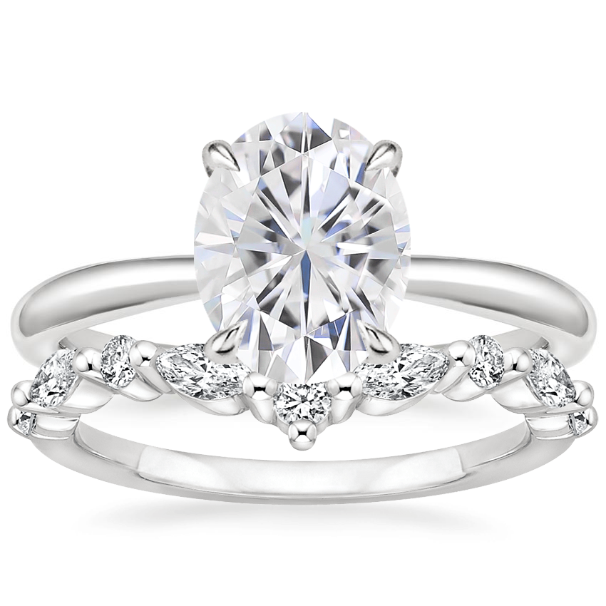 18KW Moissanite Freesia Ring with Curved Versailles Diamond Ring, top view