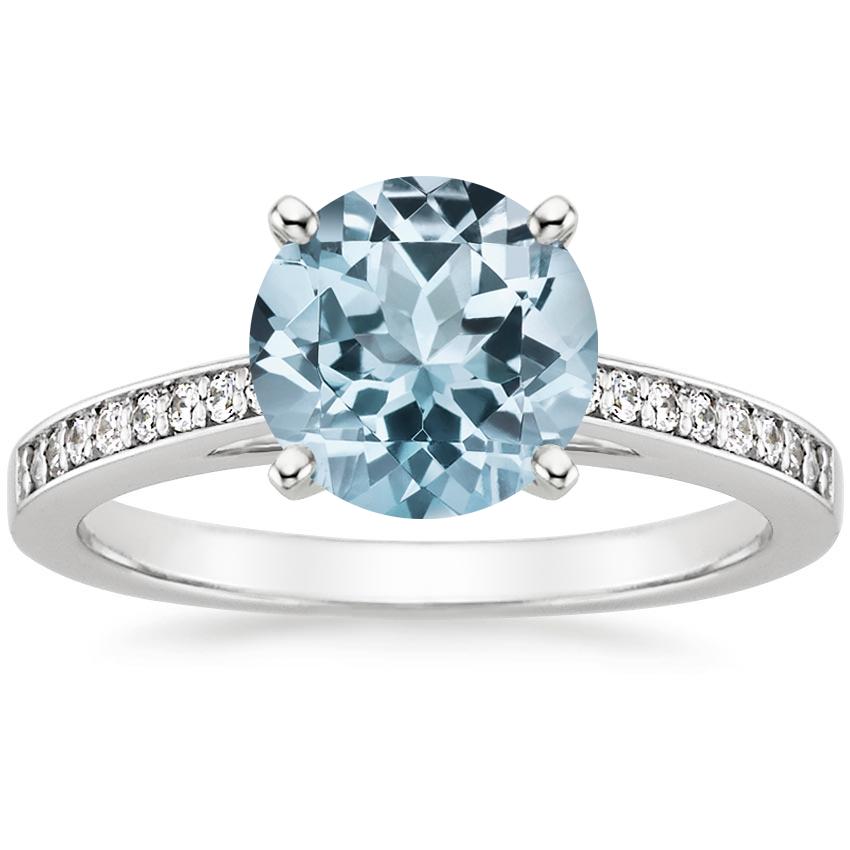 Aquamarine Starlight Diamond Ring in 18K White Gold