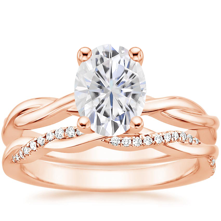 14KR Moissanite Twisted Vine Ring with Petite Twisted Vine Diamond Ring (1/8 ct. tw.), top view