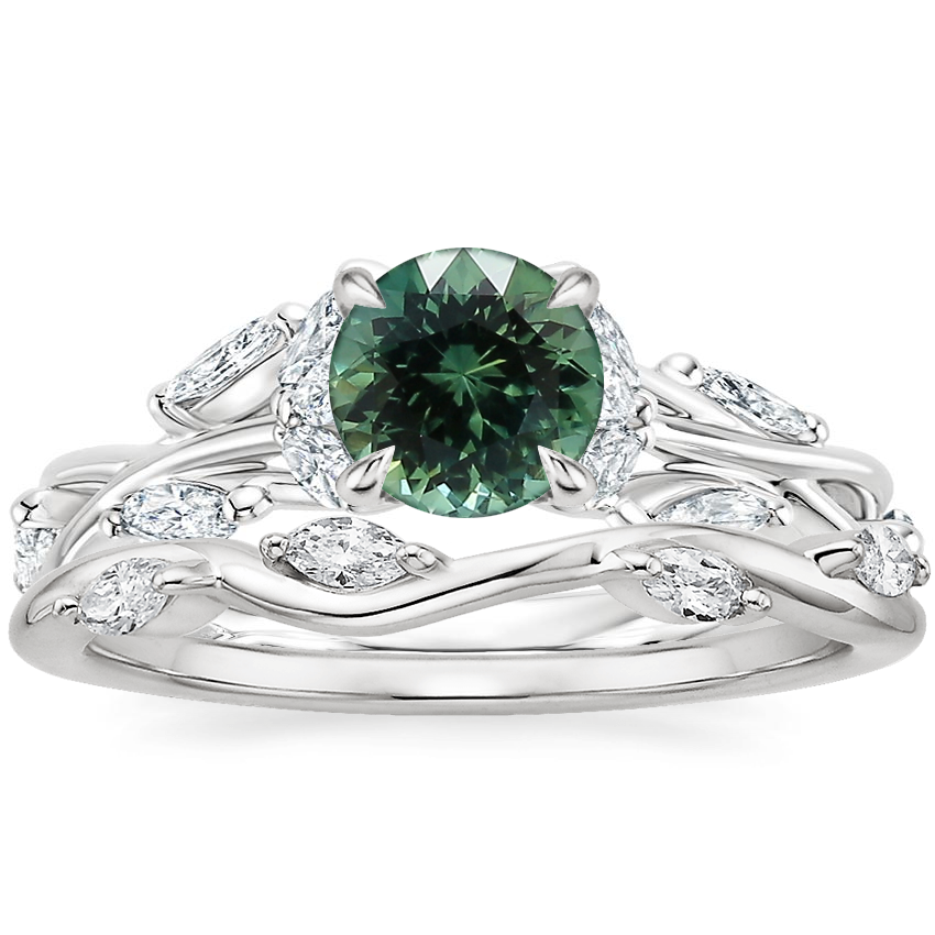 18K White Gold Secret Garden Diamond Ring (1/2 ct. tw.) with Winding Willow Diamond Ring (1/8 ct. tw.)