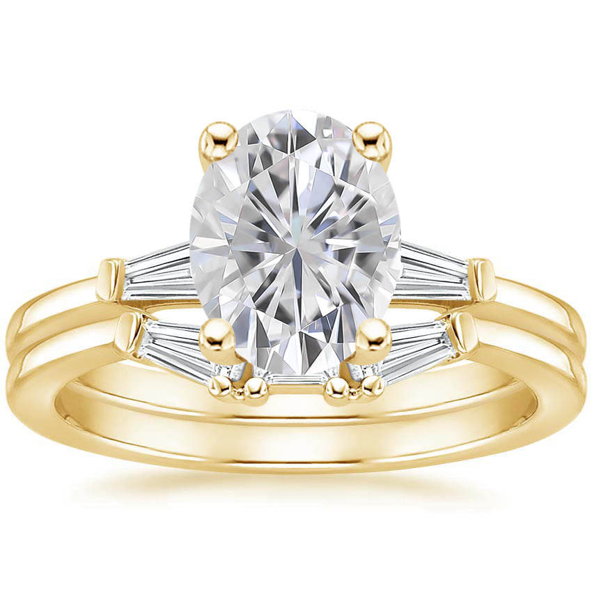 18KY Moissanite Tapered Baguette Diamond Bridal Set, top view
