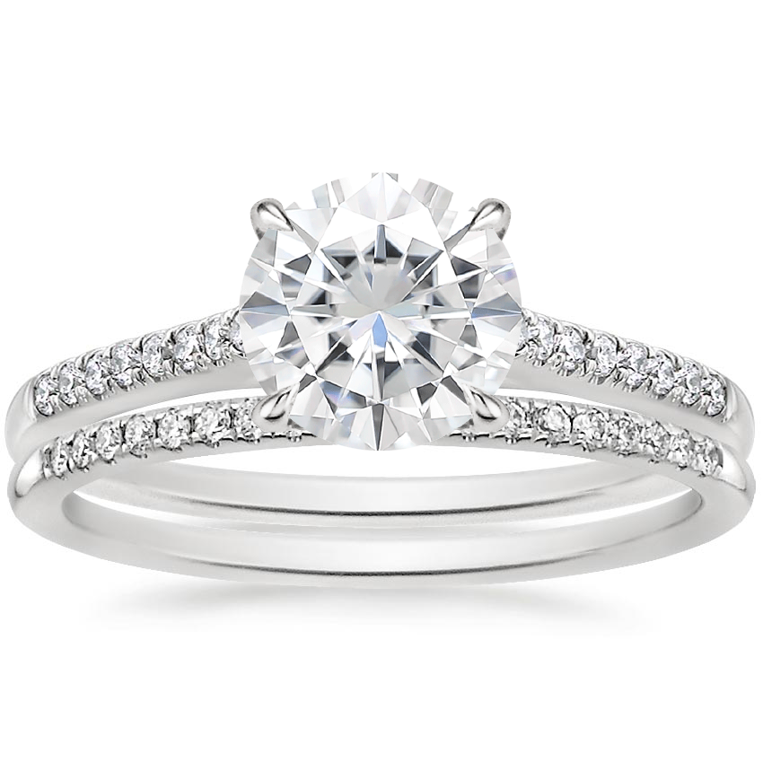 PT Moissanite Lissome Diamond Ring (1/10 ct. tw.) with Whisper Diamond Ring, top view