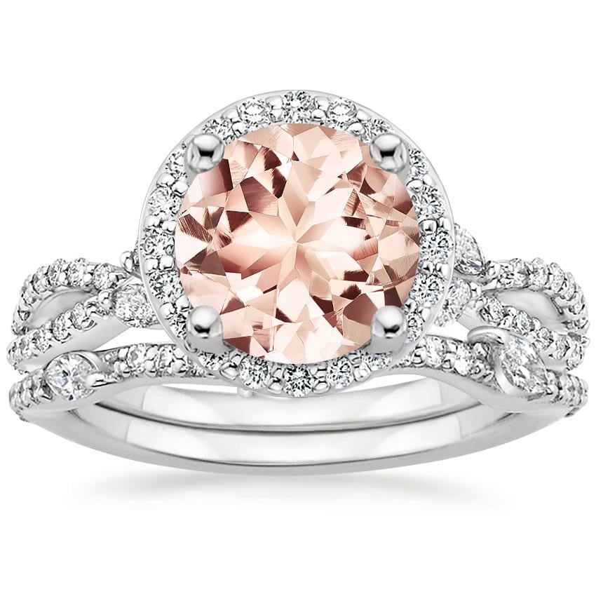 18KW Morganite Luxe Willow Halo Diamond Bridal Set (5/8 ct. tw.), top view