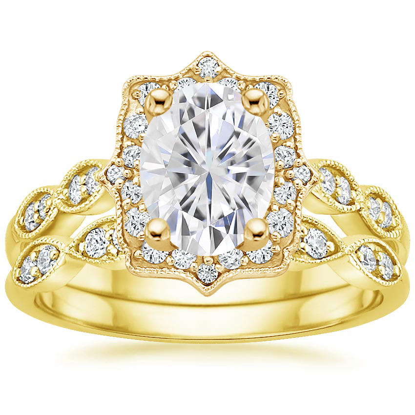 18KY Moissanite Cadenza Halo Diamond Bridal Set (1/4 ct. tw.), top view