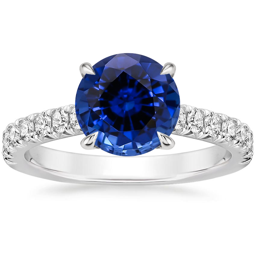 Lab Grown Sapphire Sienna Half Coverage Diamond Ring in 18K White Gold
