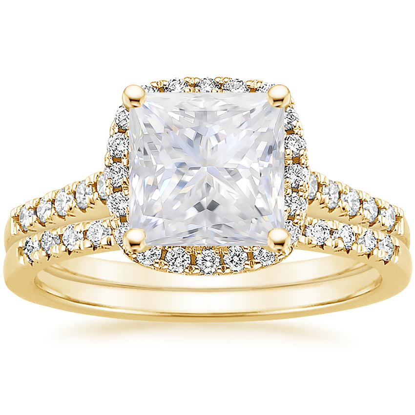 18KY Moissanite Odessa Diamond Ring (1/5 ct. tw.) with Sonora Diamond Ring (1/8 ct. tw.), top view