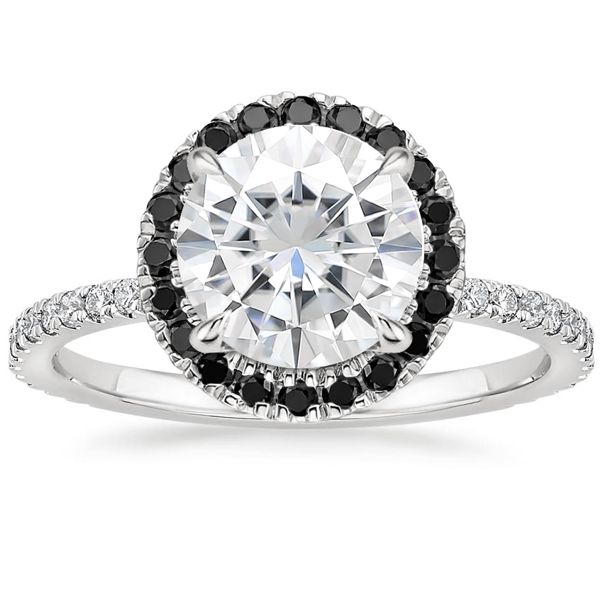 Moissanite Waverly Diamond Ring with Black Diamond Accents in 18K White Gold