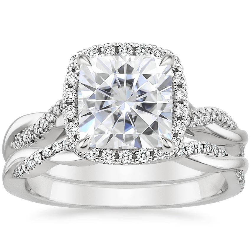 PT Moissanite Petite Twisted Vine Halo Diamond Bridal Set (1/3 ct. tw.), top view