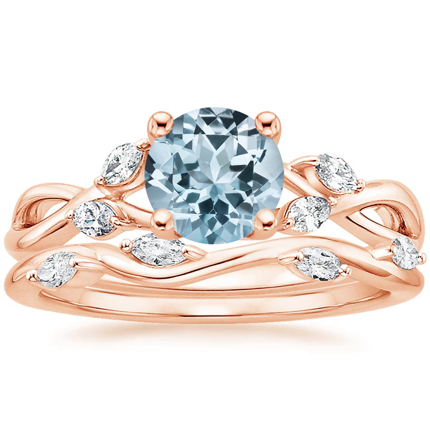 14KR Aquamarine Willow Diamond Ring (1/8 ct. tw.) with Winding Willow Diamond Ring (1/8 ct. tw.), top view