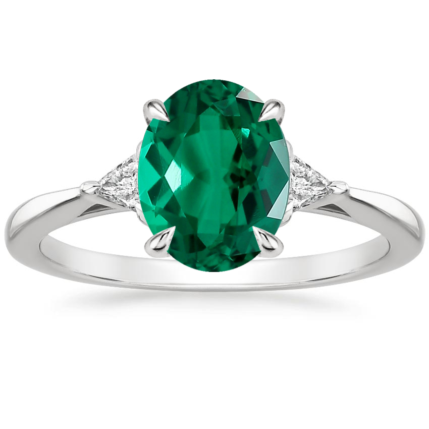 18K White Gold Trillion Cut Three Stone Diamond Ring, large top view