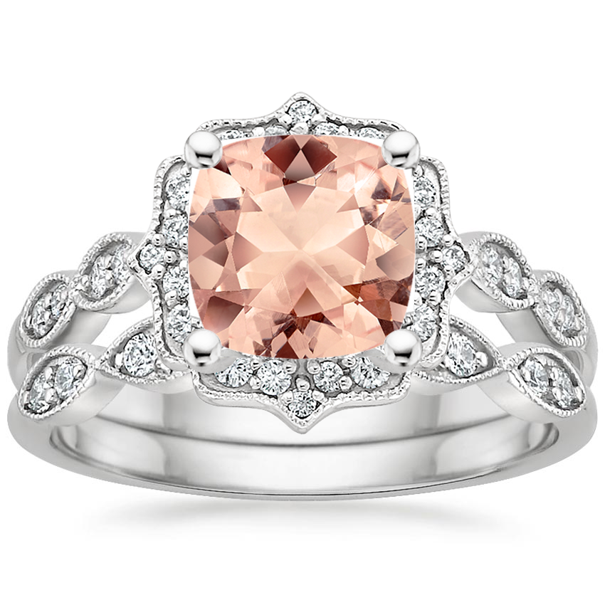 18KW Morganite Cadenza Halo Diamond Bridal Set (1/4 ct. tw.), top view