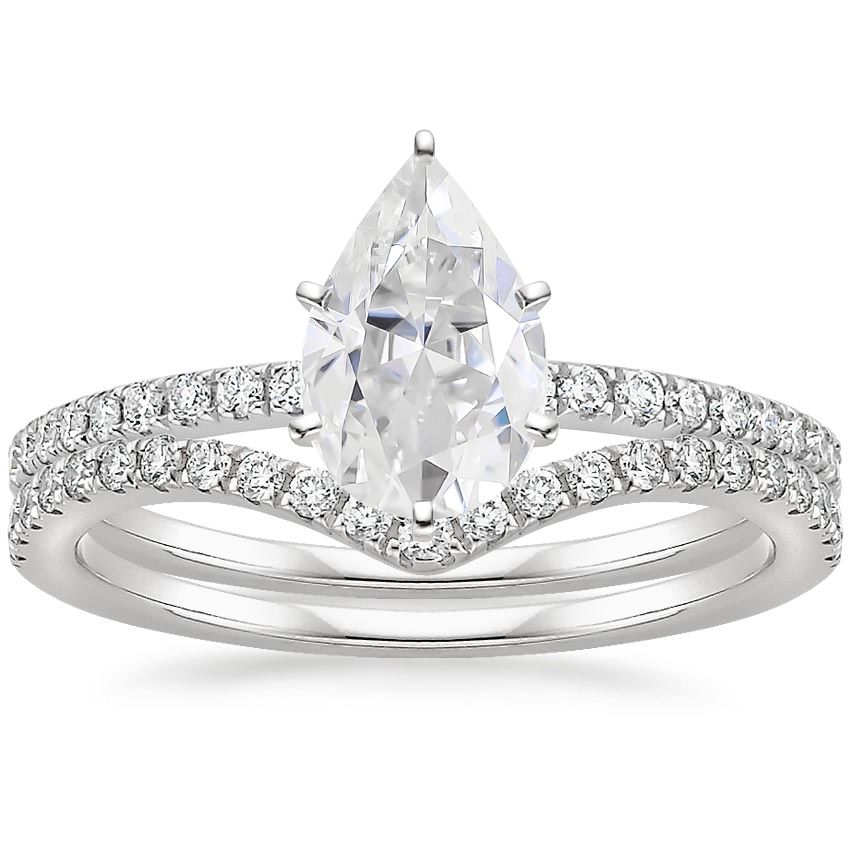18KW Moissanite Ballad Diamond Ring (1/8 ct. tw.) with Flair Diamond Ring (1/6 ct. tw.), top view
