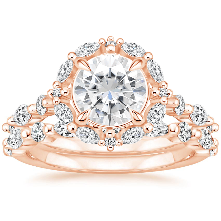 14KR Moissanite Versailles Halo Diamond Bridal Set, top view
