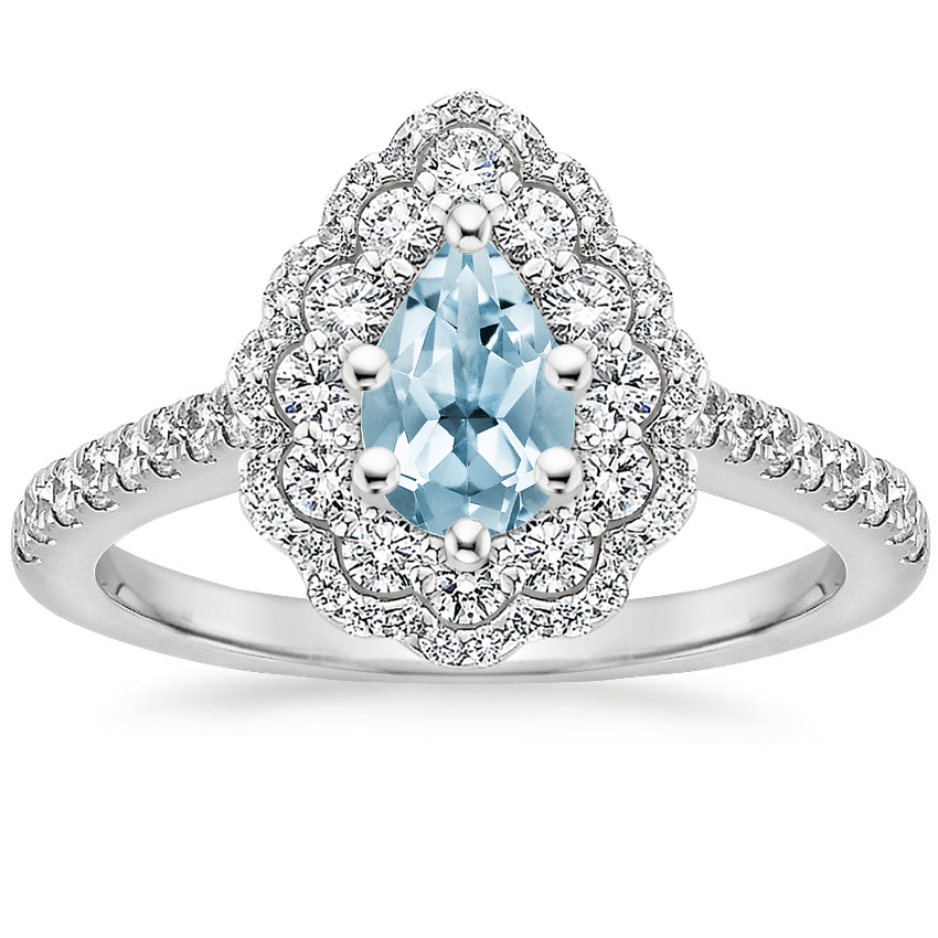 Aquamarine Rosa Diamond Ring in 18K White Gold