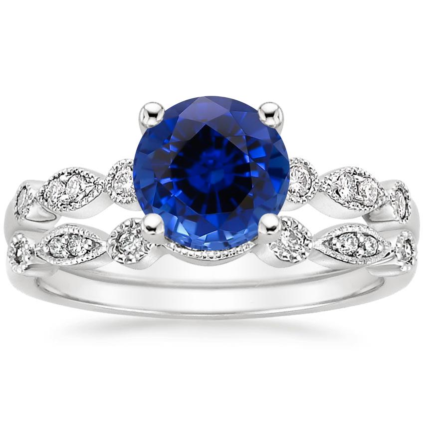 18KW Sapphire Tiara Diamond Bridal Set (1/5 ct. tw.), top view